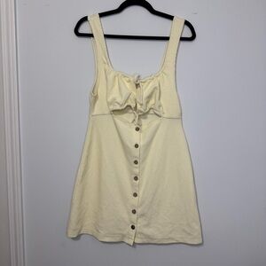 Free People Beach Yellow Button Front Mini Dress | Cutout Bust Sz Medium NWOT